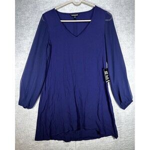 NWT Express Electric Blue Shift Dress V neck Long Sleeve Women’s size XS